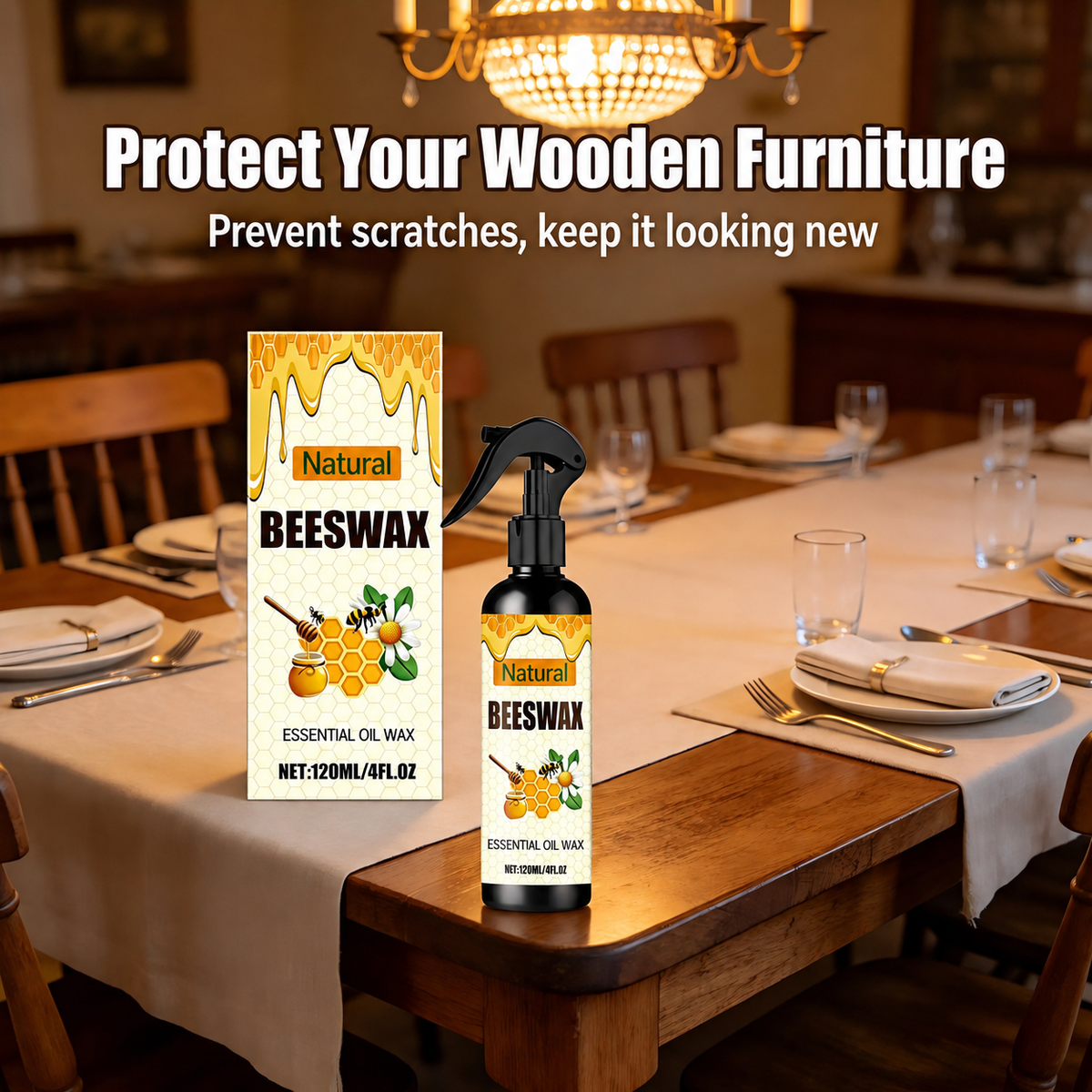 Natural Beeswax spray for wooden dining furniture