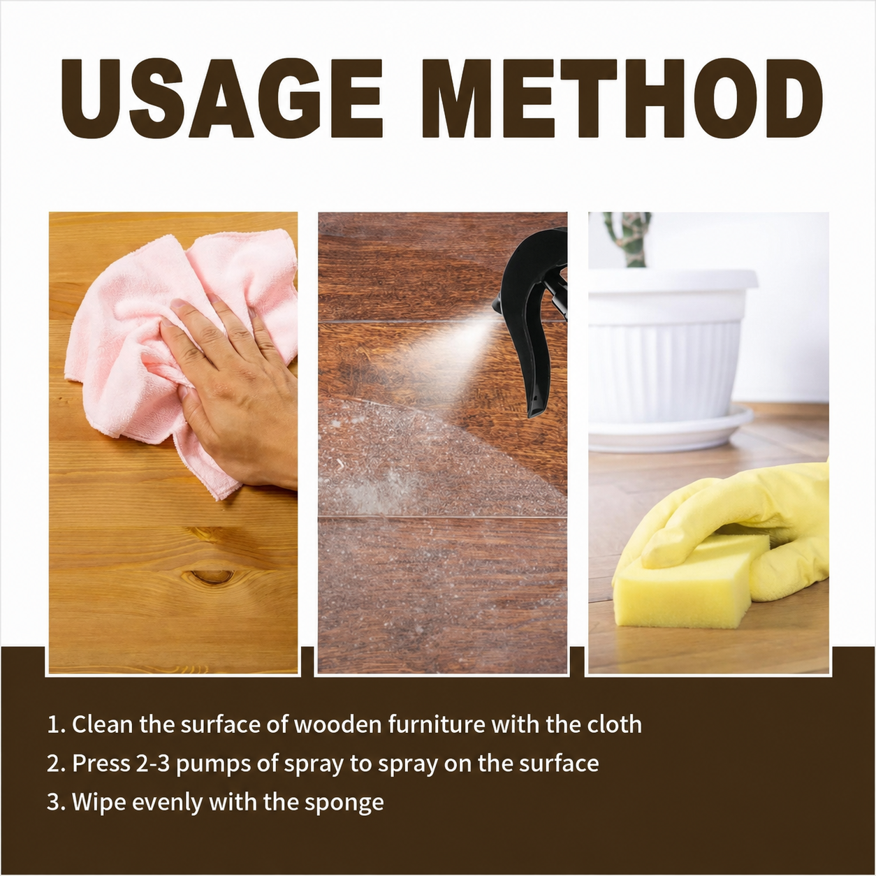 Three-step usage method for Natural Beeswax polishing spray